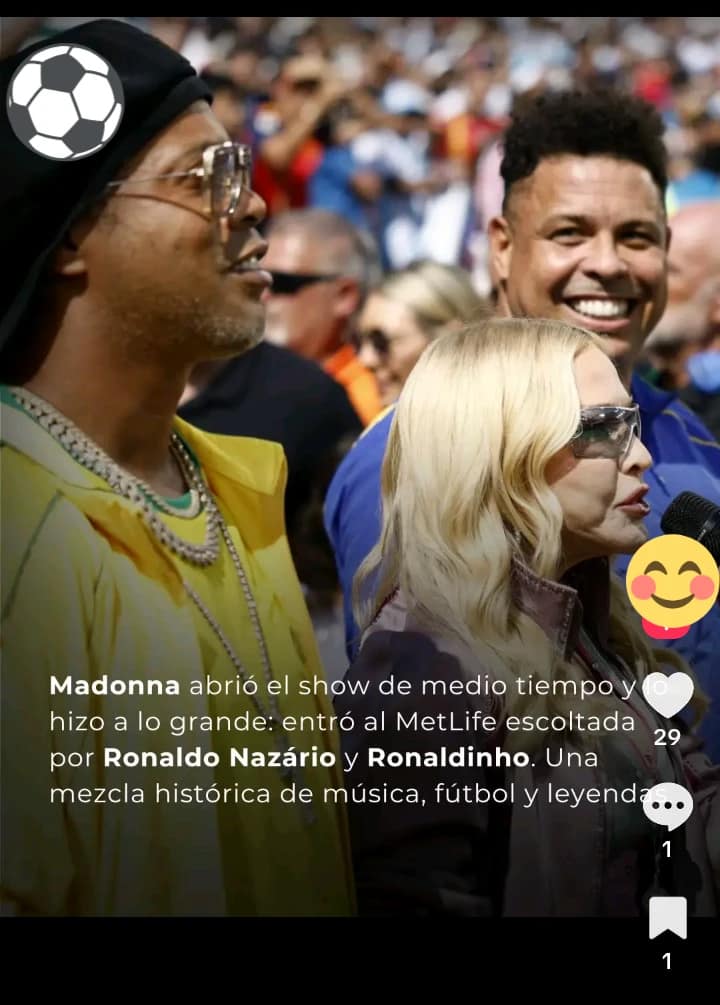 Madonna conquista la Final del Mundial FIFA 2026 con un espectáculo inolvidable junto a Ronaldo y Ronaldinho 4 Madonna, Ronaldo Nazário y Ronaldinho juntos en el show de medio tiempo del Mundial FIFA 2026.