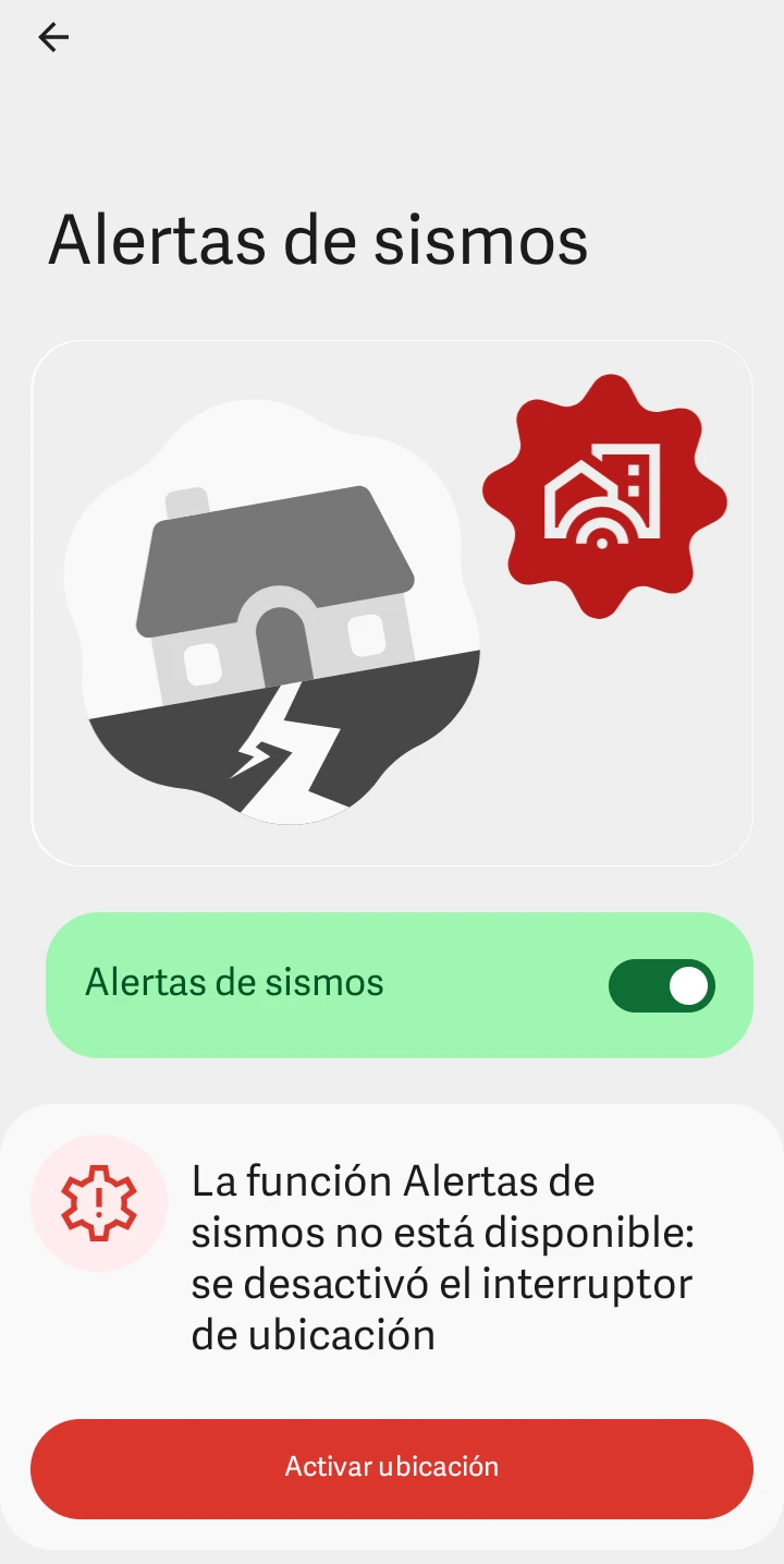 14722 Alerta de sismos en Android: función desactivada por ubicación.